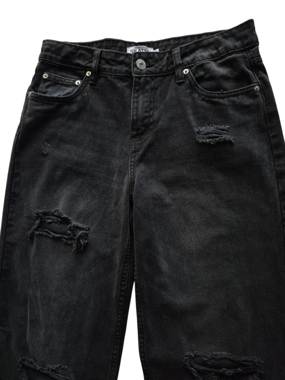 Refuge Denim Skater Y2K Wide leg Distressed Black Jeans Streetwear Size 03 - Picture 4 of 14